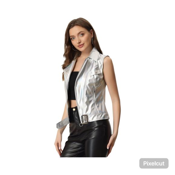 Allegra K Jackets & Blazers - Allegra K XS Faux Leather Lopel Moto Biker Sleeveless Vest